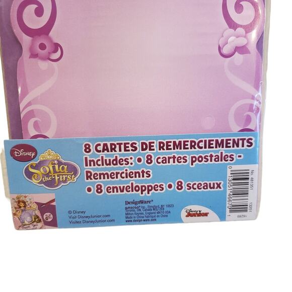 Disney Princess Sofia the First Thank You Cards Envelopes Stickers 8 Pack Cards - Picture 5 of 6